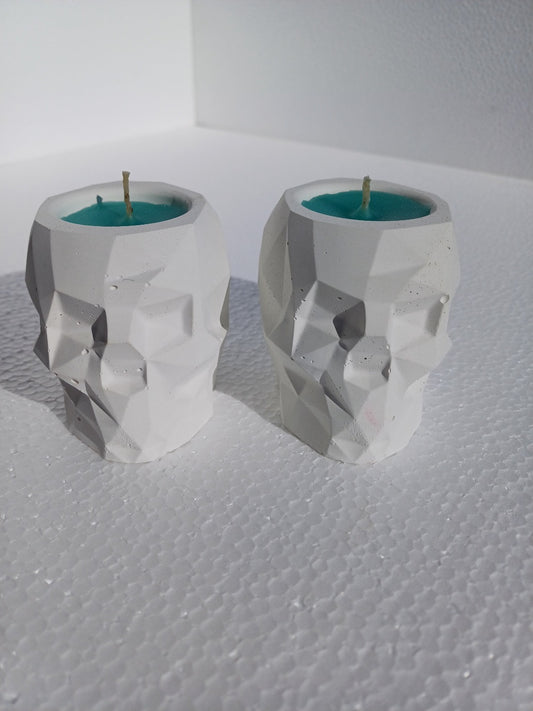 Cement skulls-3D head skull candles in white and grey marbled finish