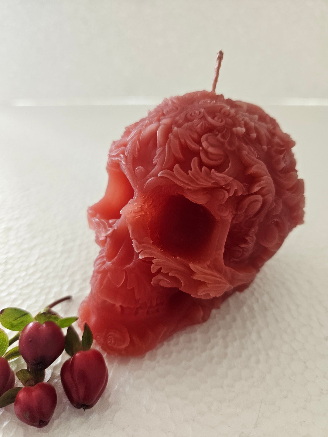 Floral detail skull candles - scented