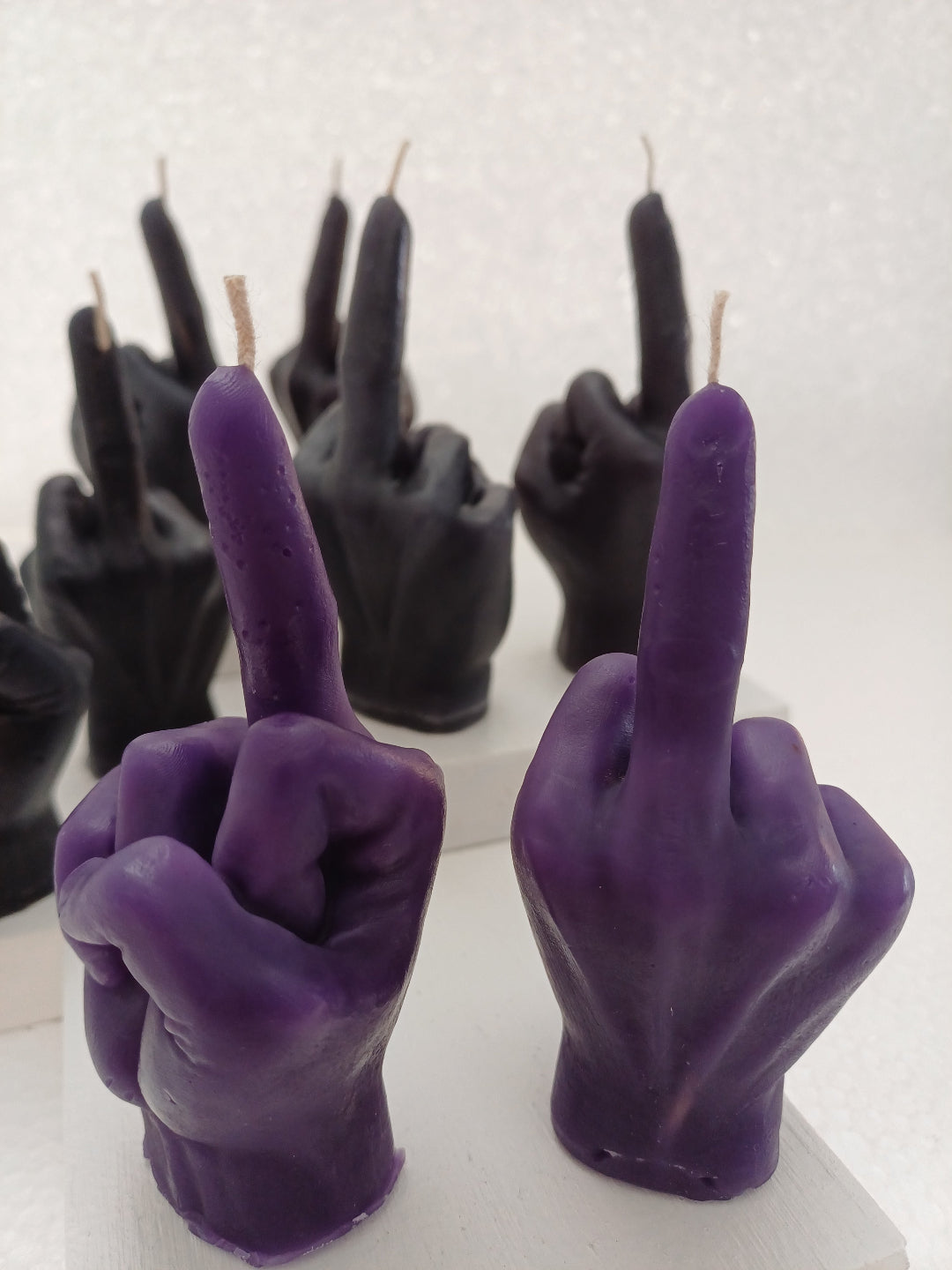 Defiance candles "Flipping the bird"