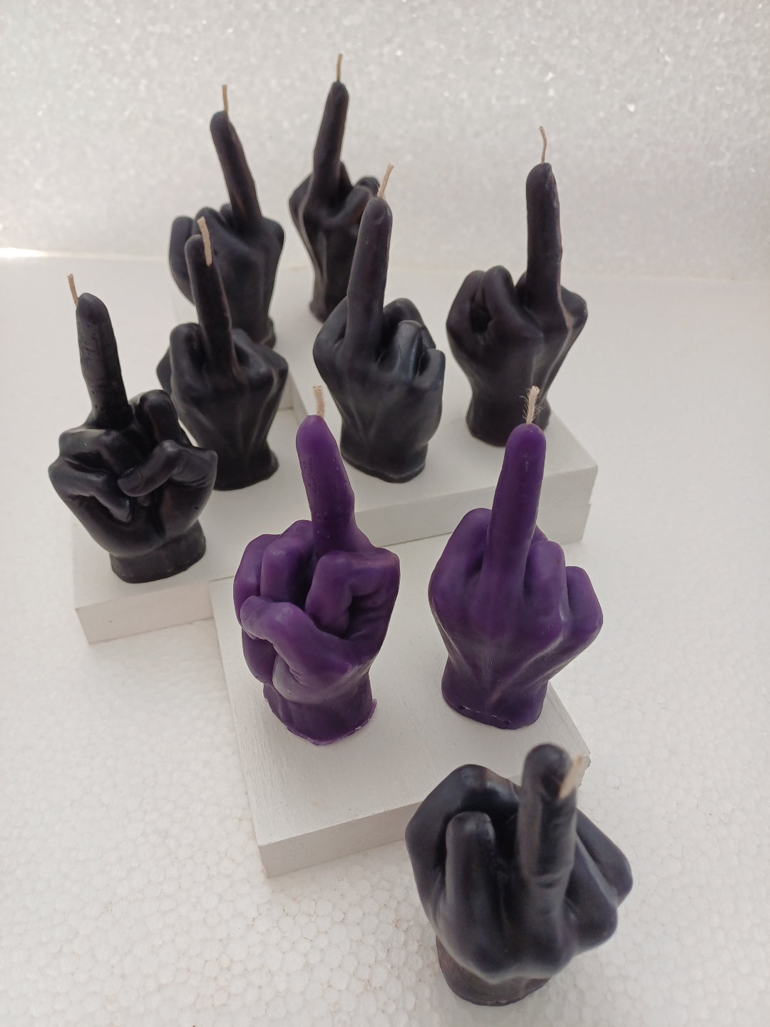 Defiance candles "Flipping the bird"