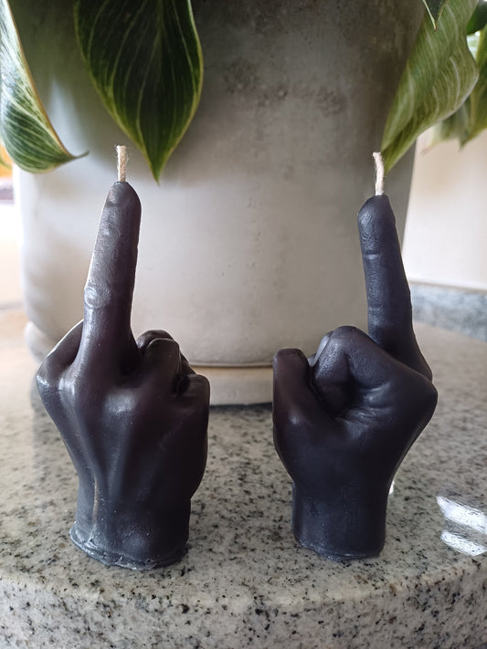 Defiance candles "Flipping the bird"