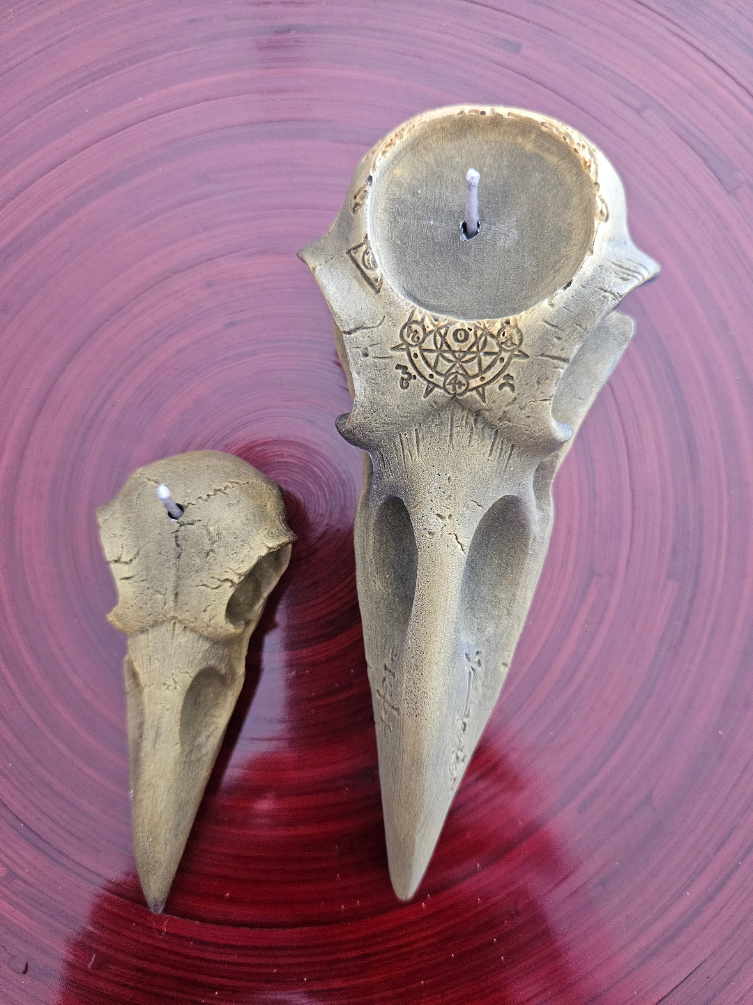 Raven skull candles (set of two)- Large and small