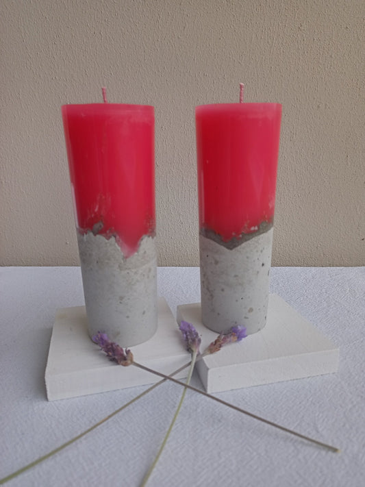 Multi coloured pillar candles